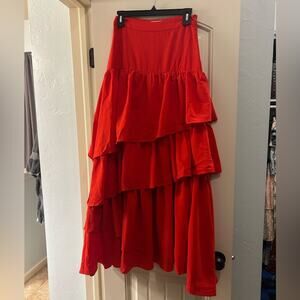 Aura Vibrant Red Tiered Maxi Skirt